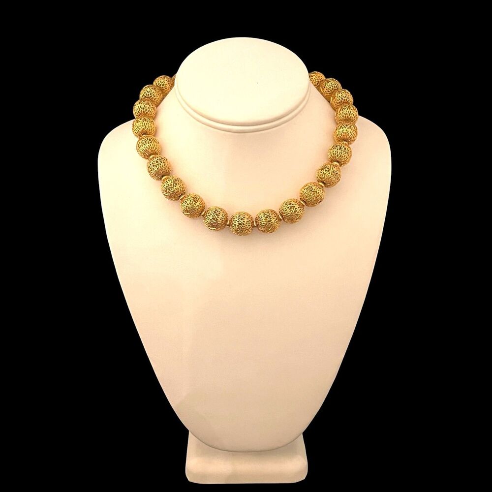 Vintage 1960s Monet Necklace Gold Tone Filigree Bead Collar - 5N